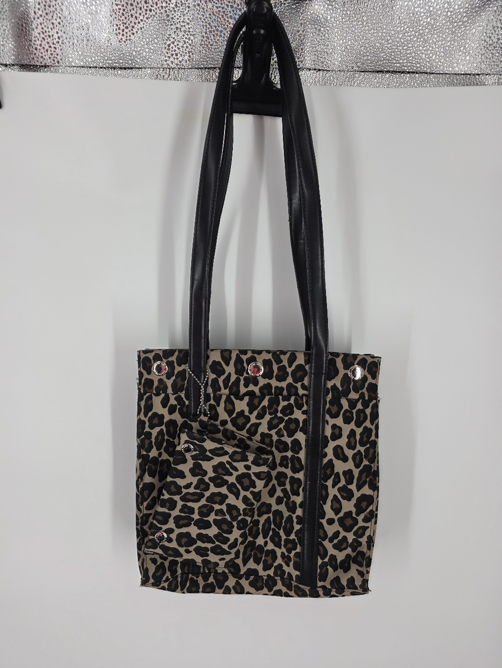 Nine West Leopard Print Tote Bag Canvas Shoulder Handbag w/ Pouch Animal Print